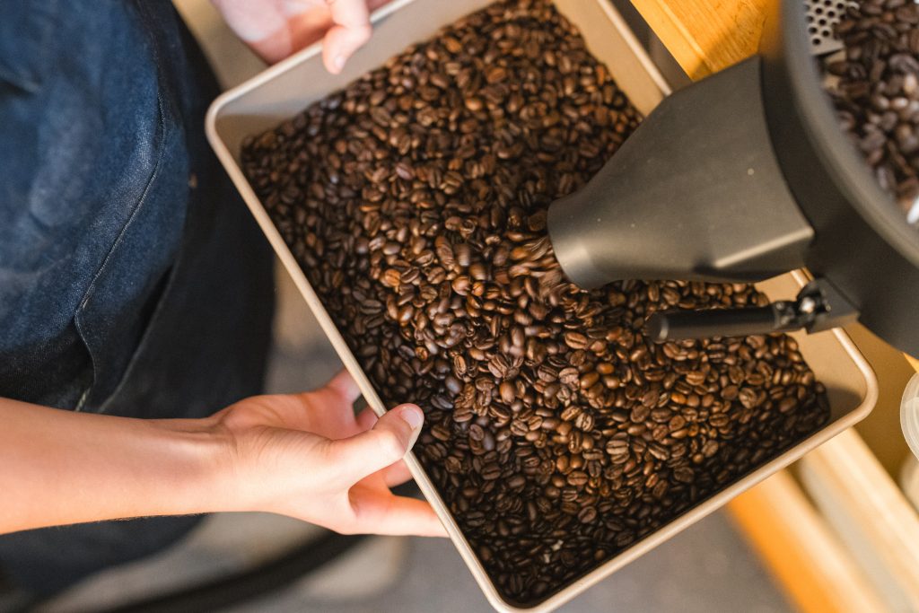 Mark Cuneo roasting coffee beans