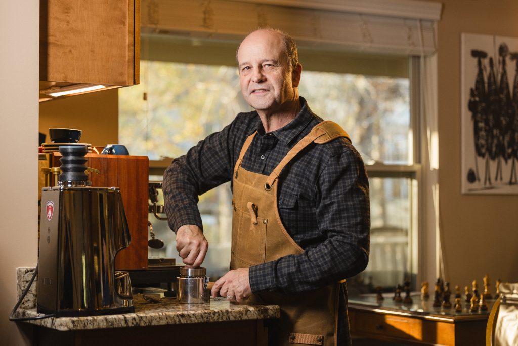 Mark Cuneo making espresso